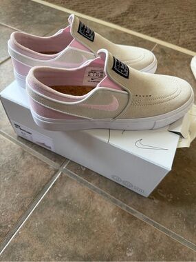 New in Box. Nike Women's Slip-On Sneakers in Tan and Pink size 6.5